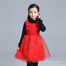 Winter rot Kinder Kleid Herbst Winter Pinafore Mäntel Mädchen Kleider Mode Pinafore für Kinder Blumen appliziert